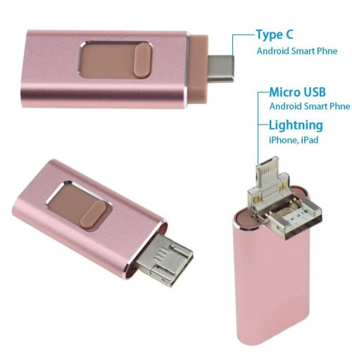 Flash Bellek iPhone Micro USB Type-C 32GB 64GB 128GB 256GB OTG