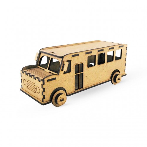 3D Ahşap Otobüs Maketi Boyanabilir Ahşap Maket