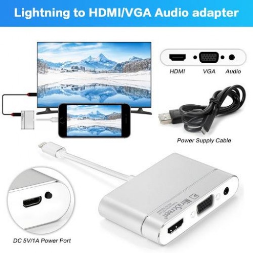 iPhone Lightning to Hdmi to Vga to Audio Kablo Çevirici Adaptör