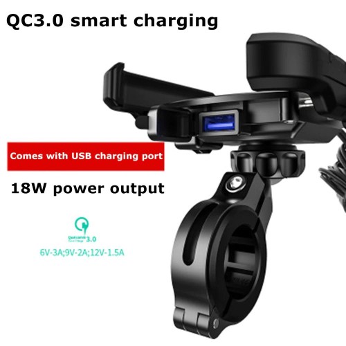 Kewiq Motosiklet QC 3.0 USB Hızlı Şarj Telefon Tutucu Ayna ve Gidon Uyumlu