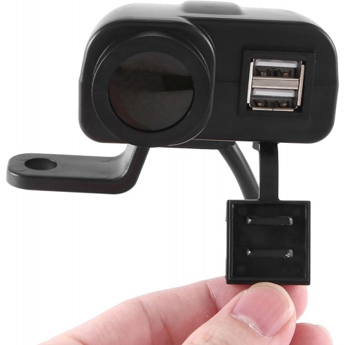 Motosiklet Çakmaklık Gidon Ayna Uyumlu Çift USB Girişli Telefon Şarj Cihazı Voltmetre Termometre Led Ekranlı Göstergeli