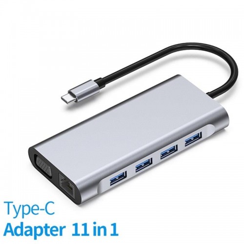 Type-C to HDMI VGA RJ45 USB SD AUX Dönüştürücü Çevirici Adaptör